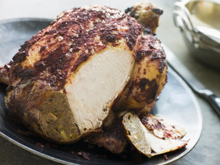 Roast Tandoori Chicken stuffed with Keema carved