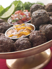 Platter of Kofta Balls with Mango Chutney and Tomato Relish