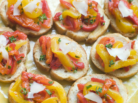 Open Tomato and Roasted Pepper Sandwich with Manchego Cheese