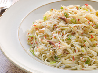 Bowl of Crab Linguini with Chilli and Coriander