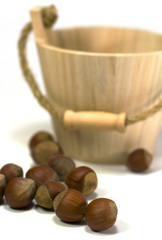 hazelnuts and wooden basket