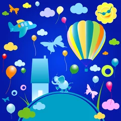 Washable wall murals Aircraft, balloon happy world