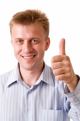 smiling young man with thumbs up