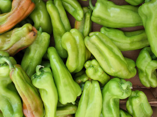 Detail of Organic Green Hot Peppers at Farmers Market