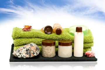 spa hygiene tools on sky clouds