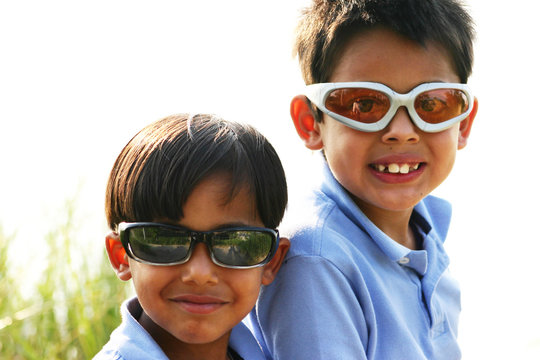 Happy Children Wearing Sunglasses Portrait