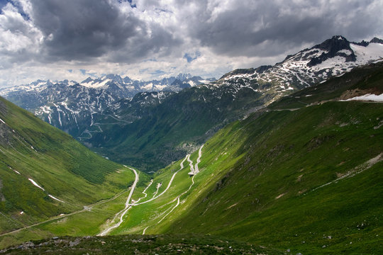 summer mountains, valley with road