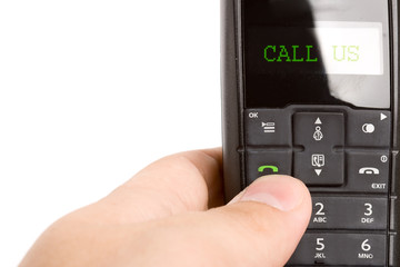 black dect phone handset in men hand