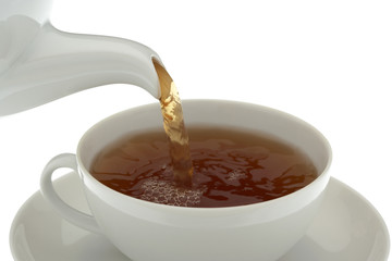 tea series on white, pouring tea close