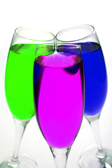 colored cocktail over white