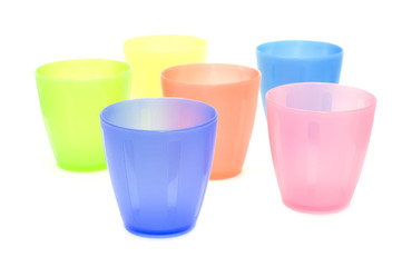 color plastic cups close up