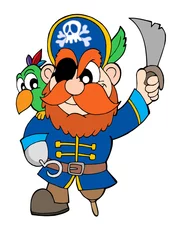 Stickers pour porte Pirates Pirate avec sabre et perroquet