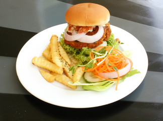 Burger and Fries on a Plate
