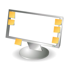 LCD monitor and post it notes with copy space