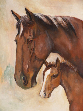 horses, oil paint
