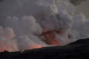Kilauea Volcano lava flow enters ocean, Kalapana, Hawaii