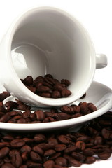 Cup and coffee beans