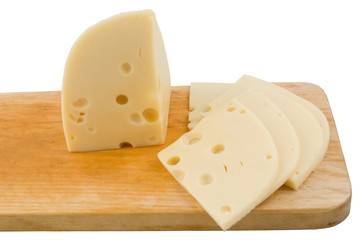 Sliced swiss cheese on white background