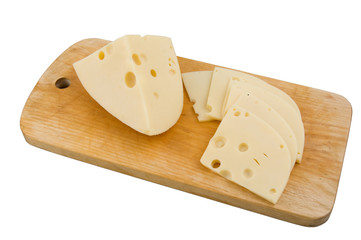 Sliced swiss cheese on white background