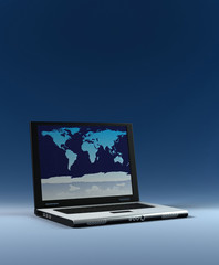 Laptop with world map