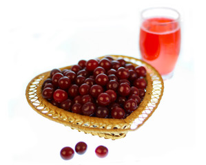 Cherries and a glass of juice