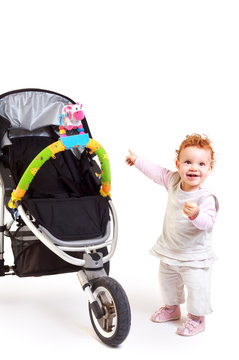 Happy baby and stroller