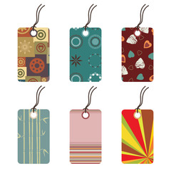 six tags with funky designs