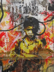 Enfant, graffiti sur un mur, Rio, Brasil.
