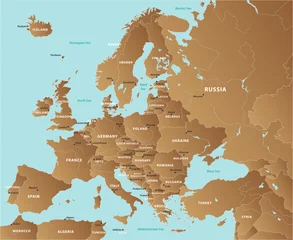 Fotobehang Kaart van Europe_Countries_Capitals0 © DR