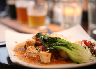 Bok Choy and a flight of beer tasters