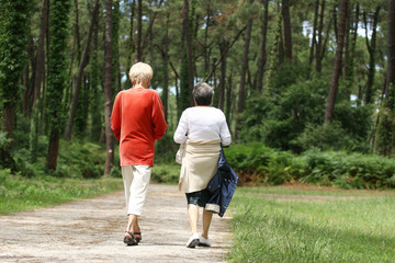 femmes a la retraite entrain de marcher dans les bois