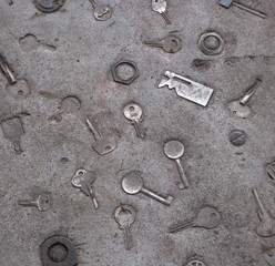 Empreintes de clés sur sol de béton, Rio, Brésil