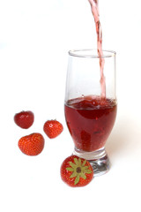 Red champagne with strawberries, isolated on white