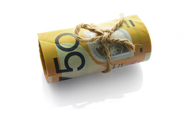 Roll of Dollar Notes Tied with String
