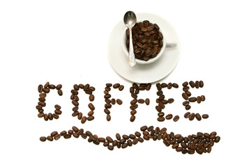 espresso cup, beans and details of the machinery