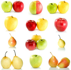 Set of different apples and pears