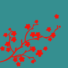 branche de fleur turquoise et rouge