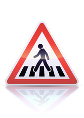 Panneau de danger passage pour pi&eacute;ton (reflet m&eacute;tal)