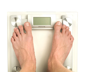 standing on a bathroom scale with blank digital display