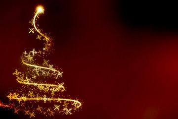 Abstract swirling christmas tree on a red background