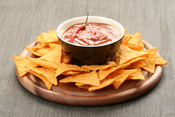 tortilla chips with hot salsa mexicana - party food