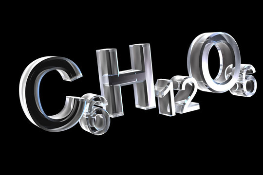 3d chemistry formulas in glass of hexose