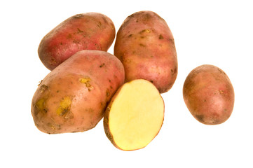 potatoes on white background close up shoot