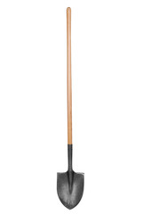 Spade shovel with a wood handle isolated over a white background