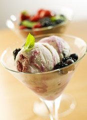 fresh mixed ice cream with berries close up