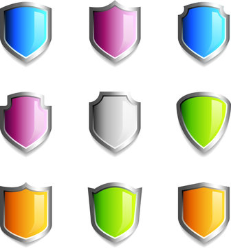 Glossy shield emblem icons in various colors