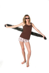 Naklejka premium thin teen with large sunglasses and a black scarf