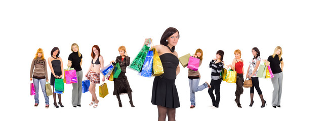 shopping women group isolated