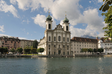 Fototapeta na wymiar Jesuit Church in Lucerne Switzerland on a beautiful summer day.