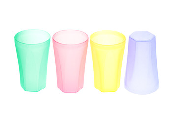 colorful plastic cups on white background